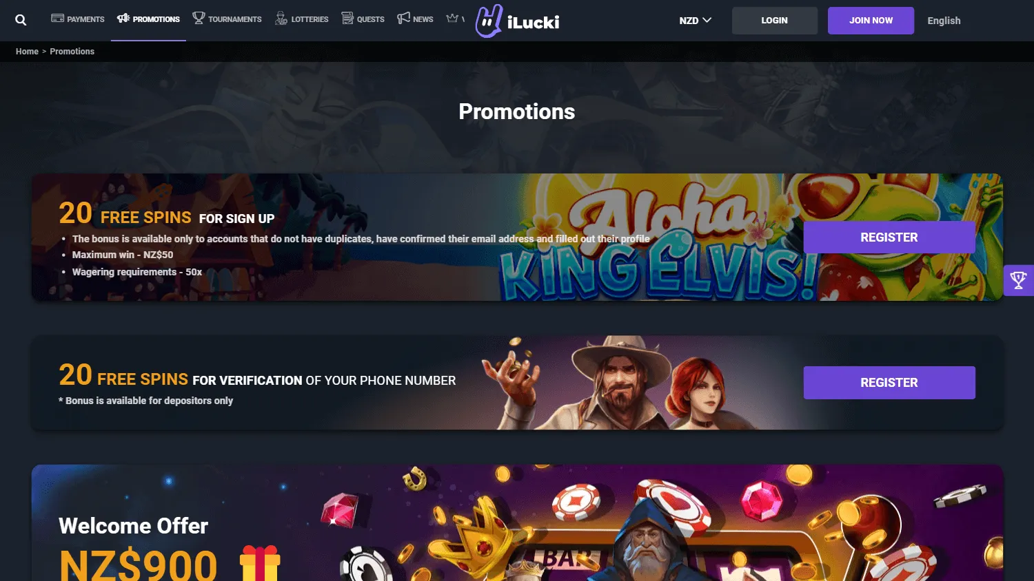 iLucki Casino promotions screen on desktop
